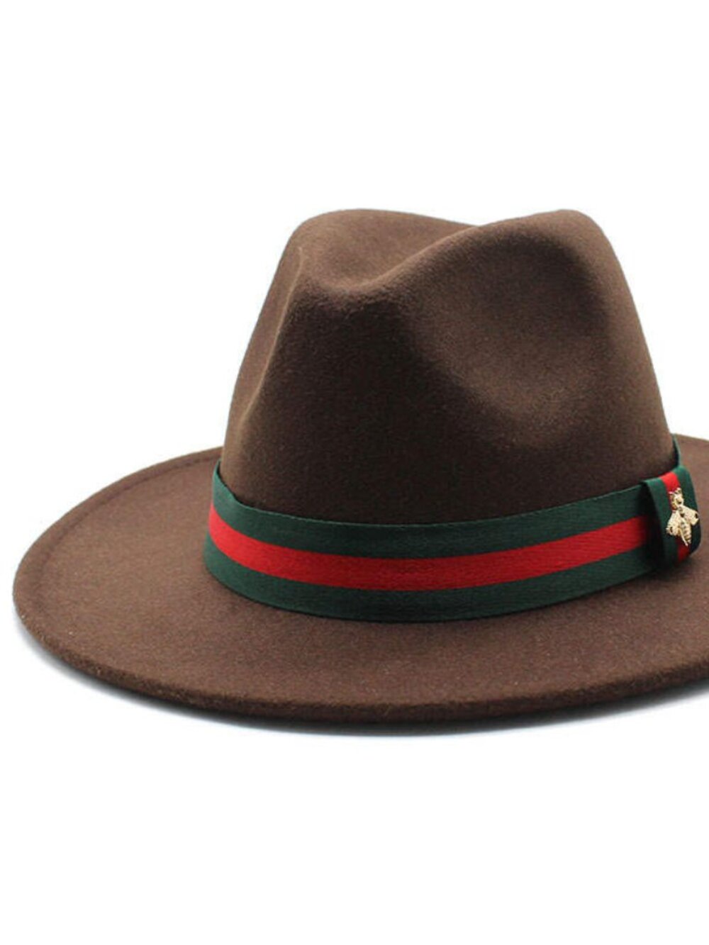Chocolate Brown Wide Brim Panama Felt Fedora Hat w/ Removable Band